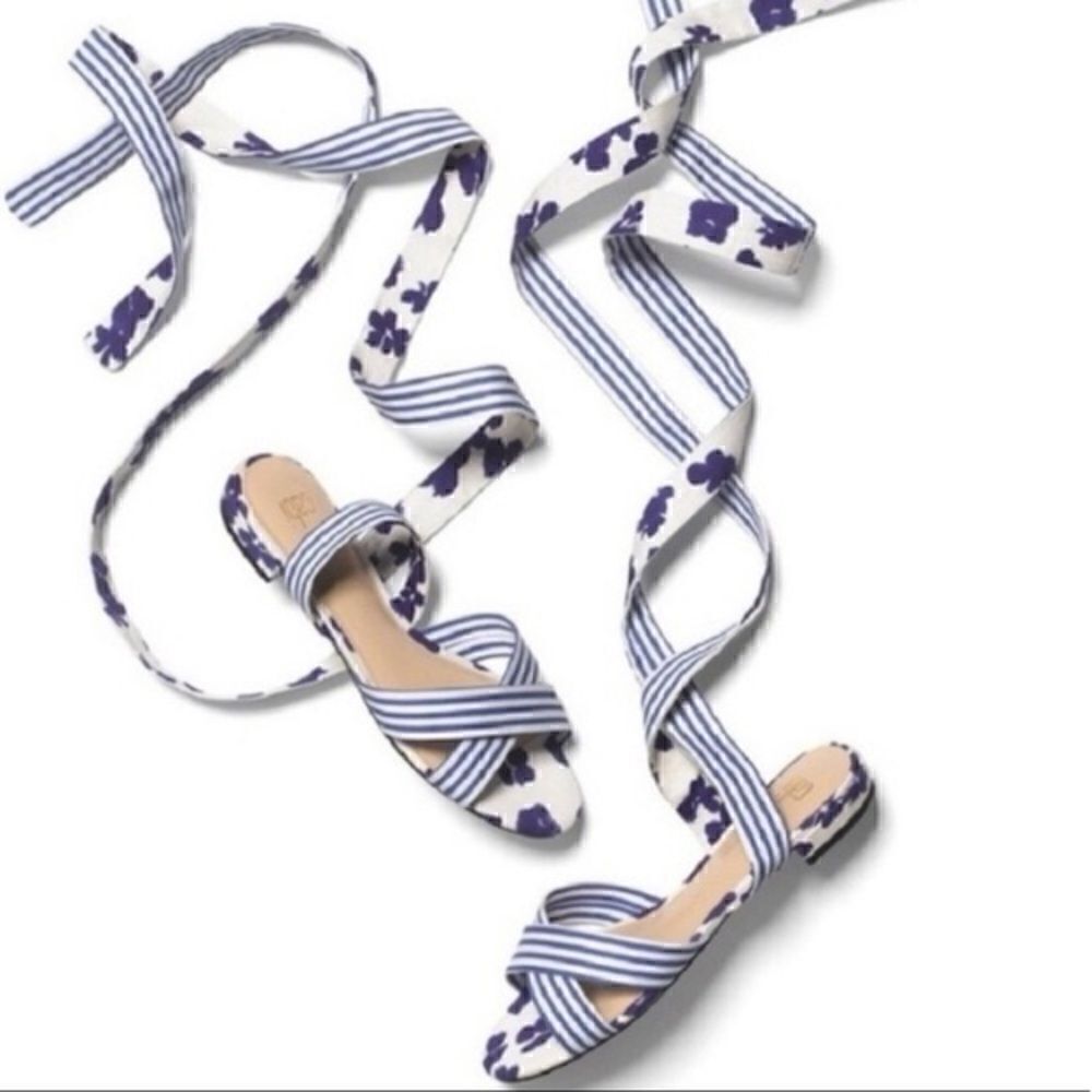 Cabi | Tied Up Stripe Floral Wrap Sandal | 10 M
